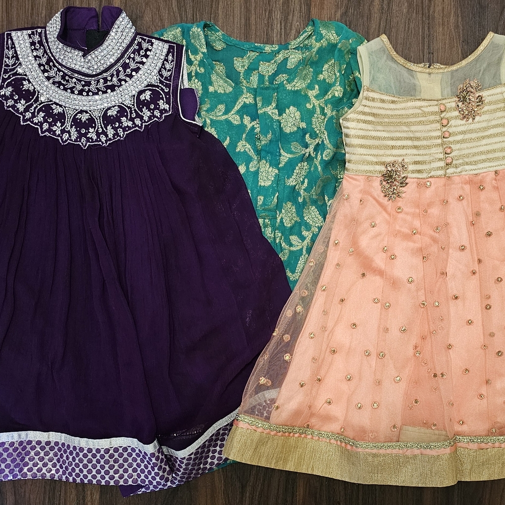Purple, Teal, and Peach Kids Indian Dress Sets